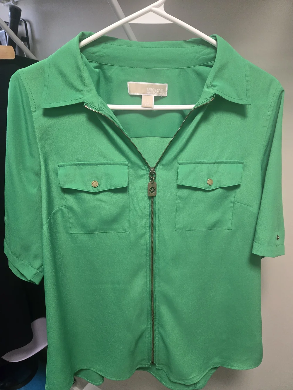 Michael Kors Green Zip-Front Blouse